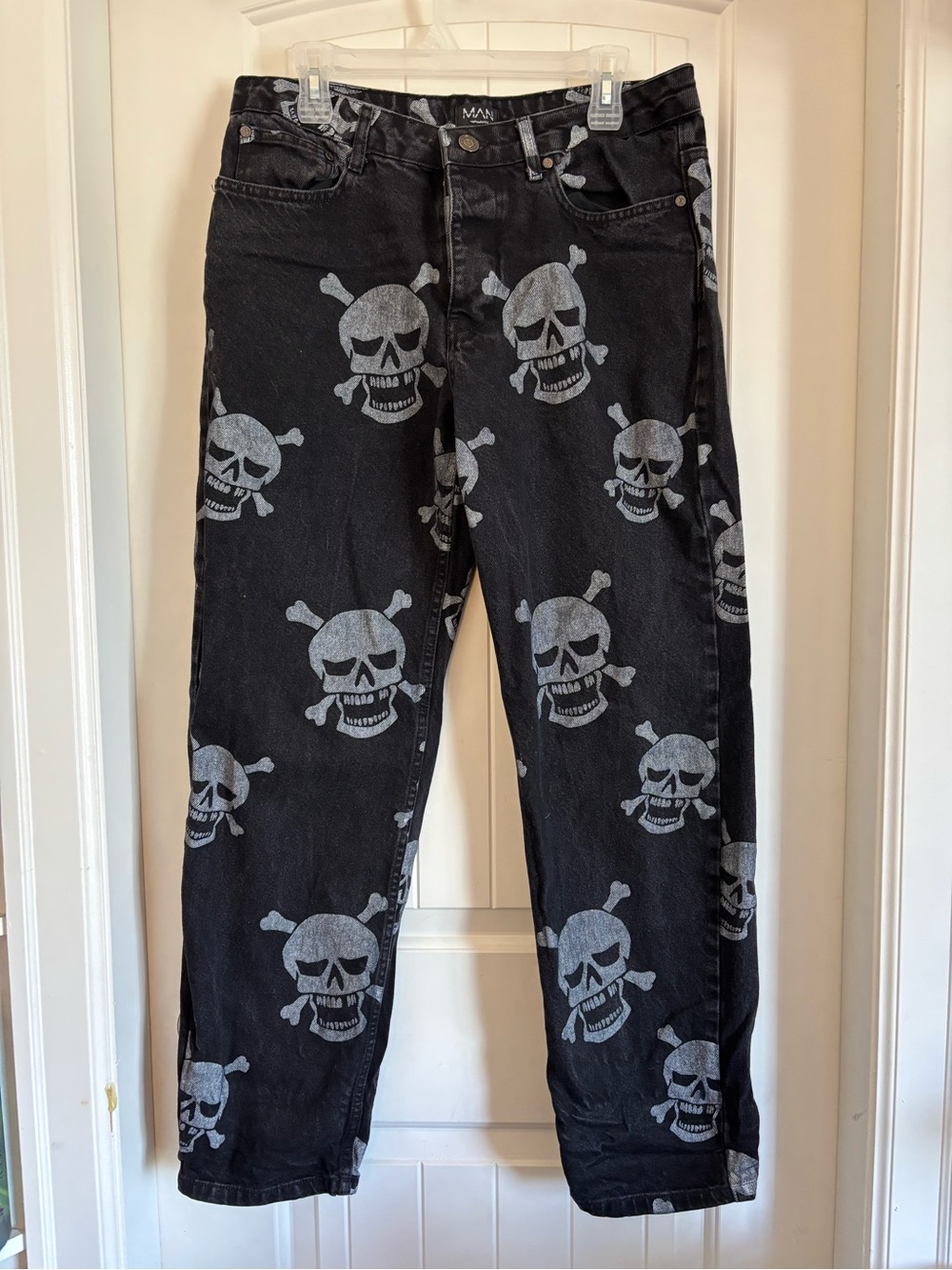 Boohoo Skull Print Black Men's Button Fly Jeans — Size 34